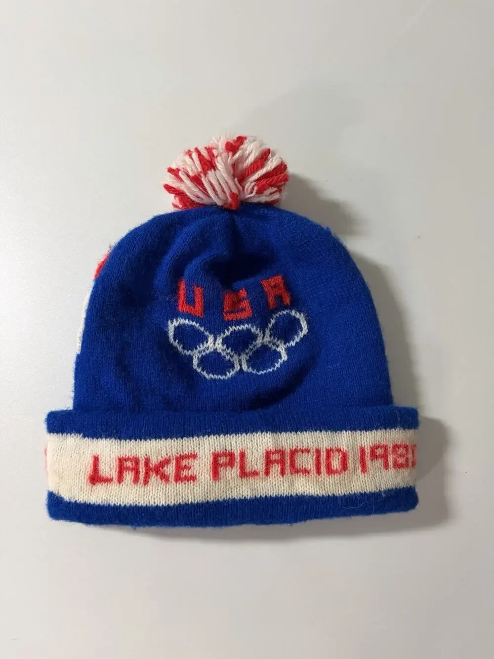 Lake Placid 1980 USA Olympics Team USA Red White Blue Pom Winter Hat Cap